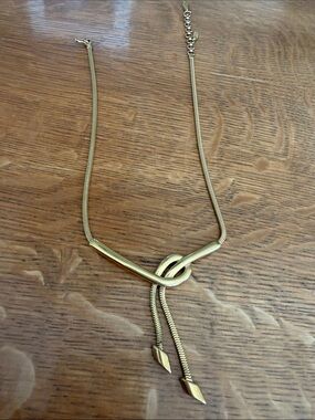 ✨ Vintage Signed Monet Gold Snake Chain Lariat Knot Necklace MINT